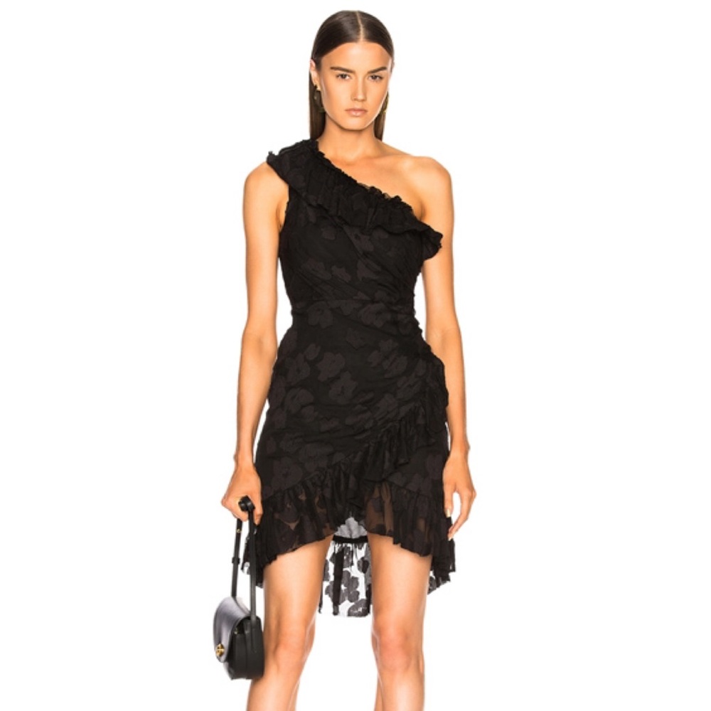 ULLA JOHNSON Rimona One Shoulder Ruffle Silk Dress (Sz 0)
